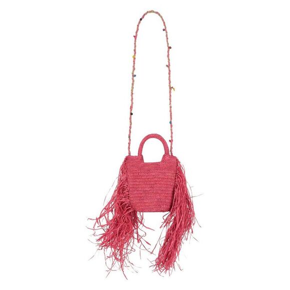 MADE FOR A WOMAN Woven Raffia Phone Bag with Tassel Fringe Women FUCHSIA - Picture 3 of 4